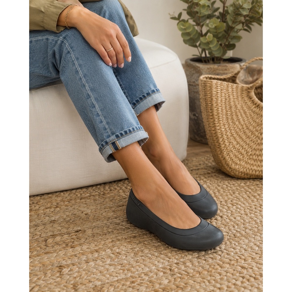 Crocs Kadee Ballet Flats Womens 8 Black Charcoal Minimalist Y2K Comfort Slip On